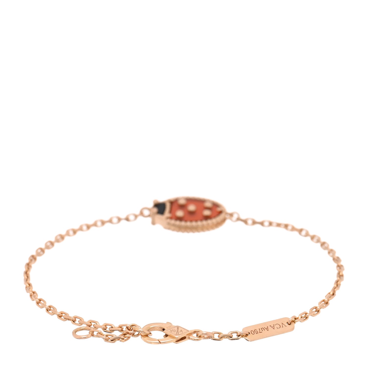 Van Cleef & Arpels 18K Rose Gold Carnelian Onyx Lucky Spring Closed Wing Ladybug Bracelet 2 of 4