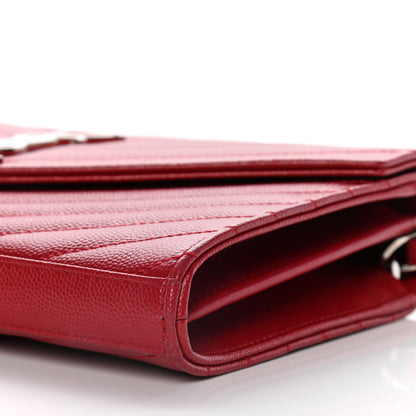 Saint Laurent Grain De Poudre Matelasse Chevron Monogram Chain Wallet Red 9 of 12
