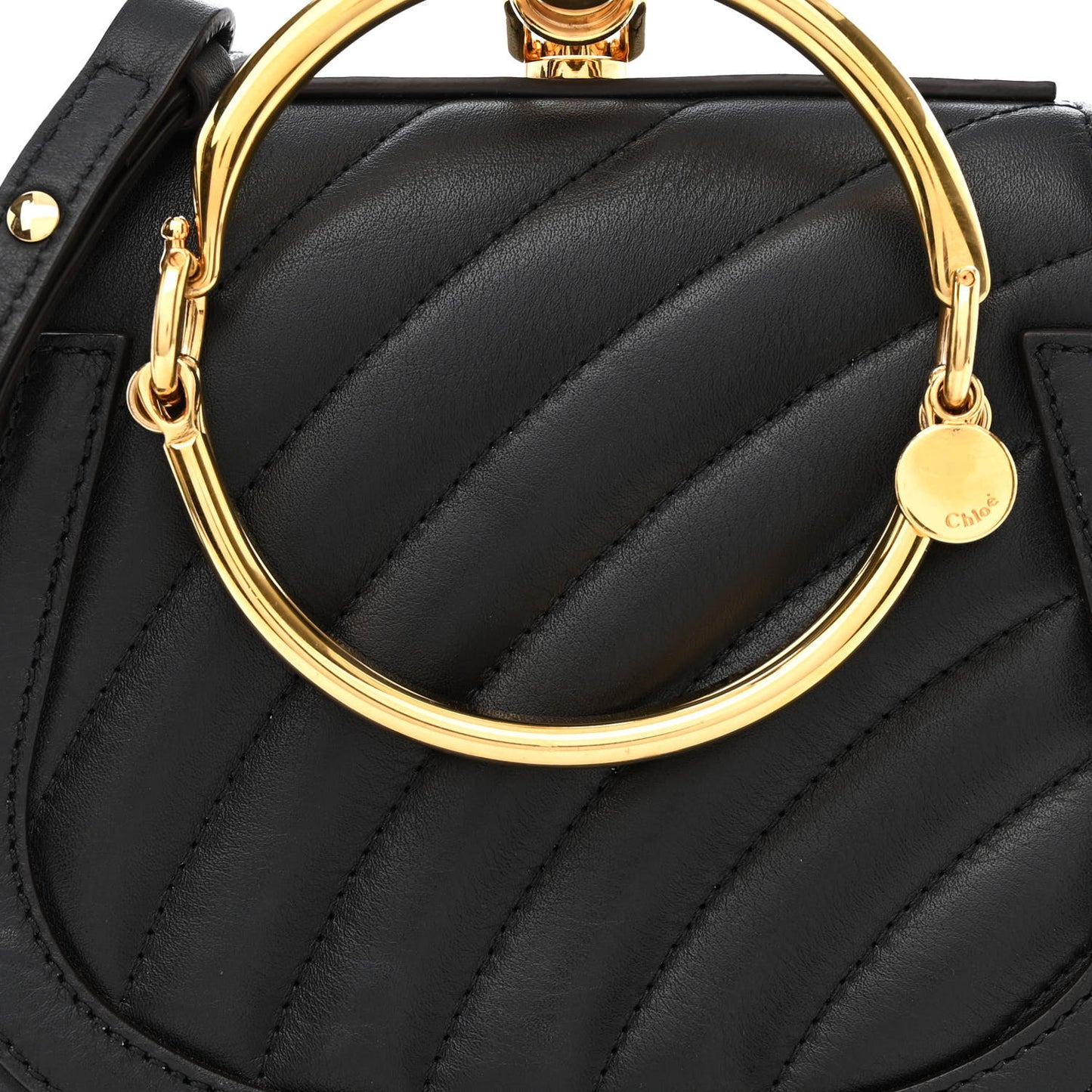 Calfskin Suede Quilted Small Nile Bracelet Bag Black