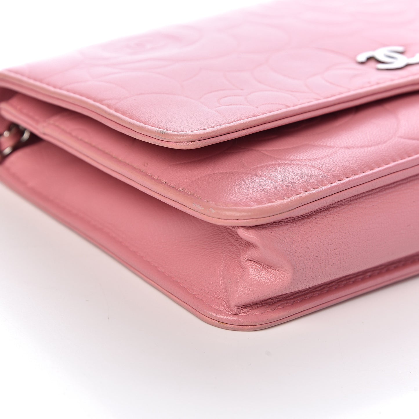 Lambskin Camellia Embossed Wallet On Chain WOC Pink