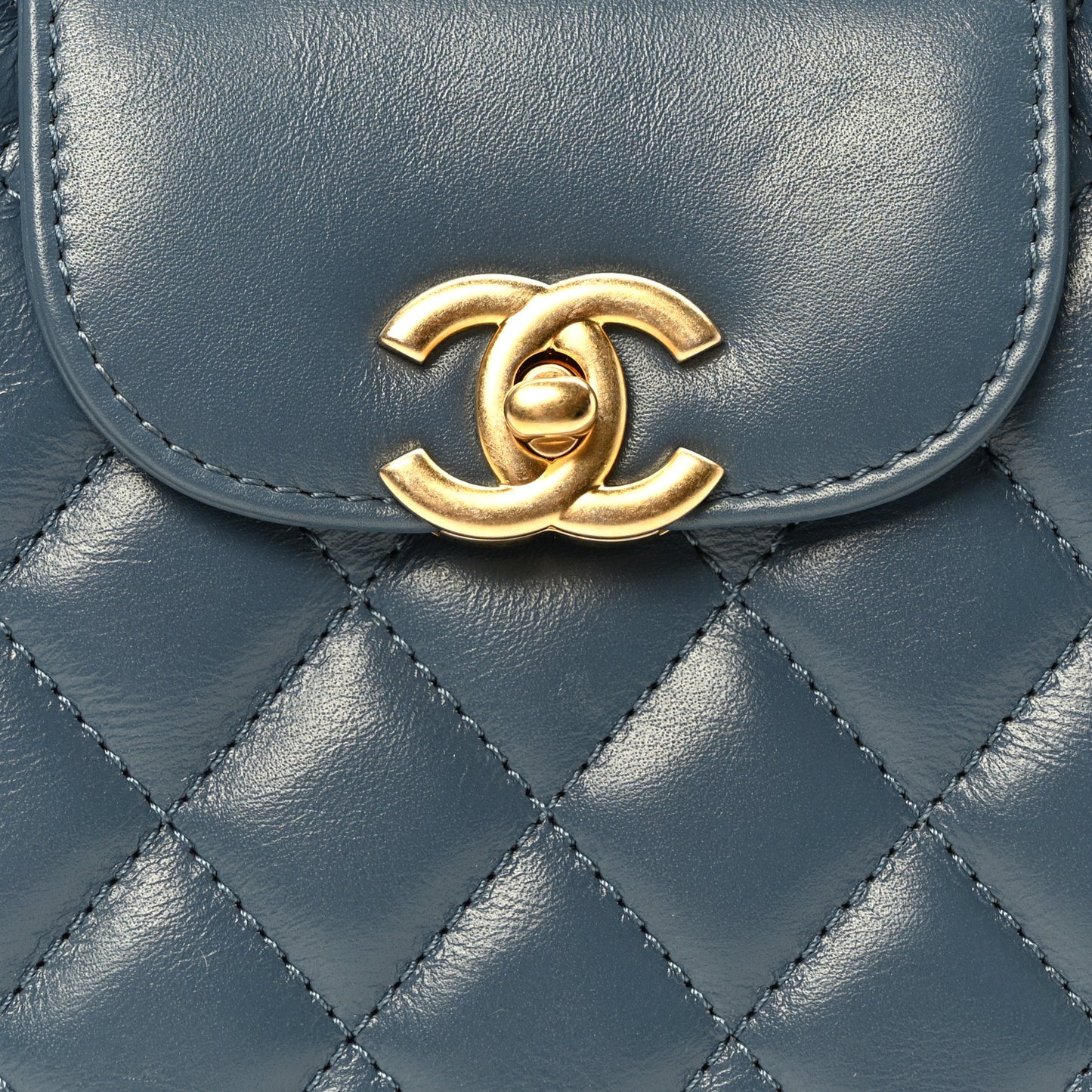 Shiny Aged Calfskin Quilted Nano Kelly Shopper Dark Blue