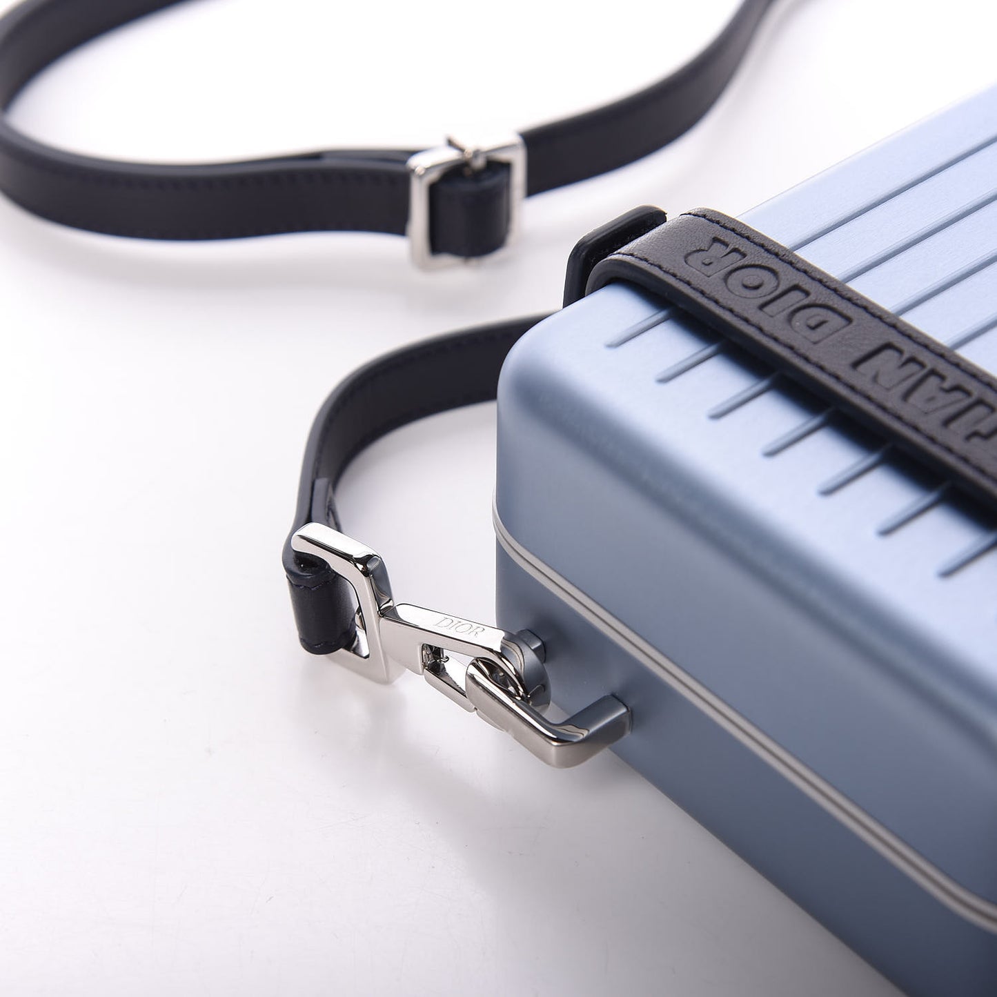 X RIMOWA Aluminum Personal Clutch On Strap Bleu