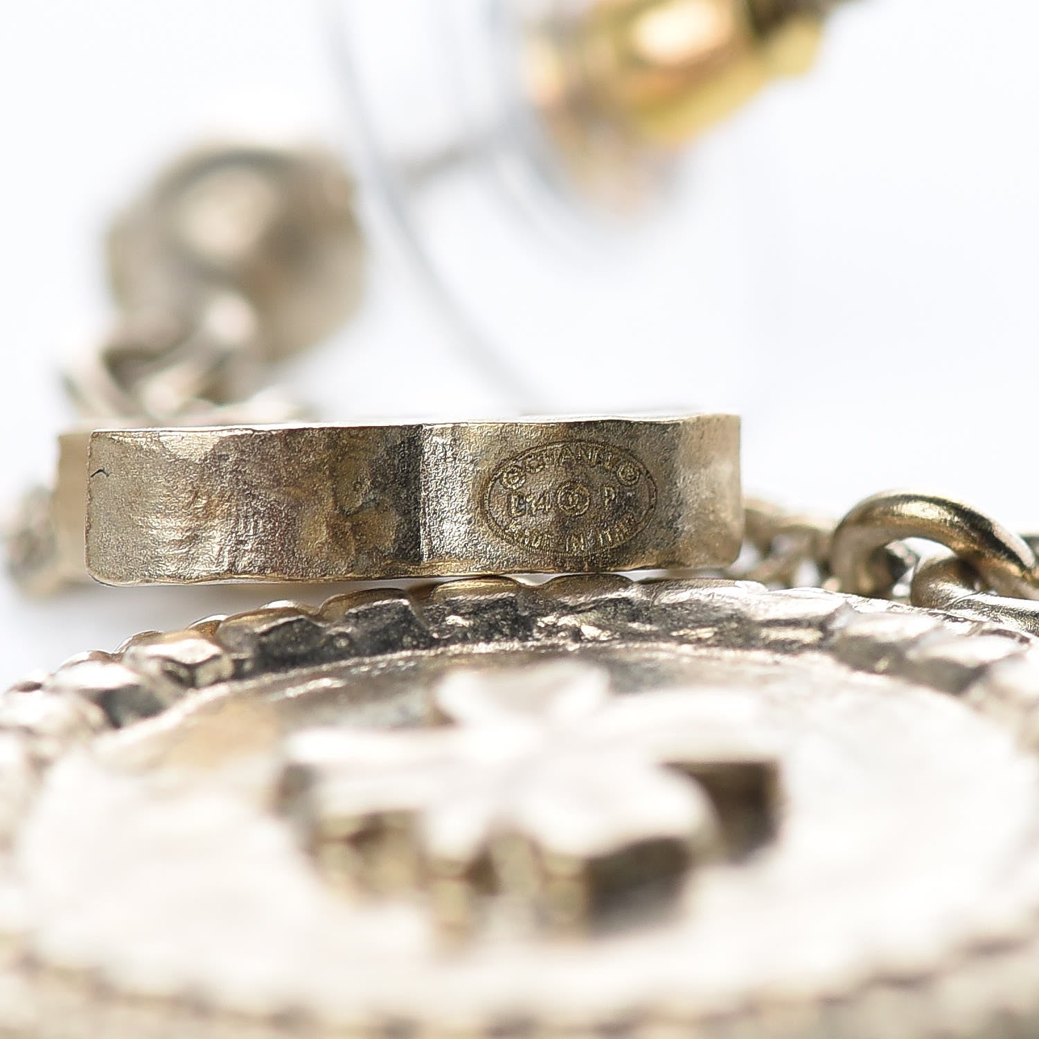 Chanel Medallion Clover CC Drop Earrings Light Gold 3 of 4