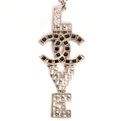 Chanel Crystal Love CC Pendant Necklace Silver Black 5 of 6