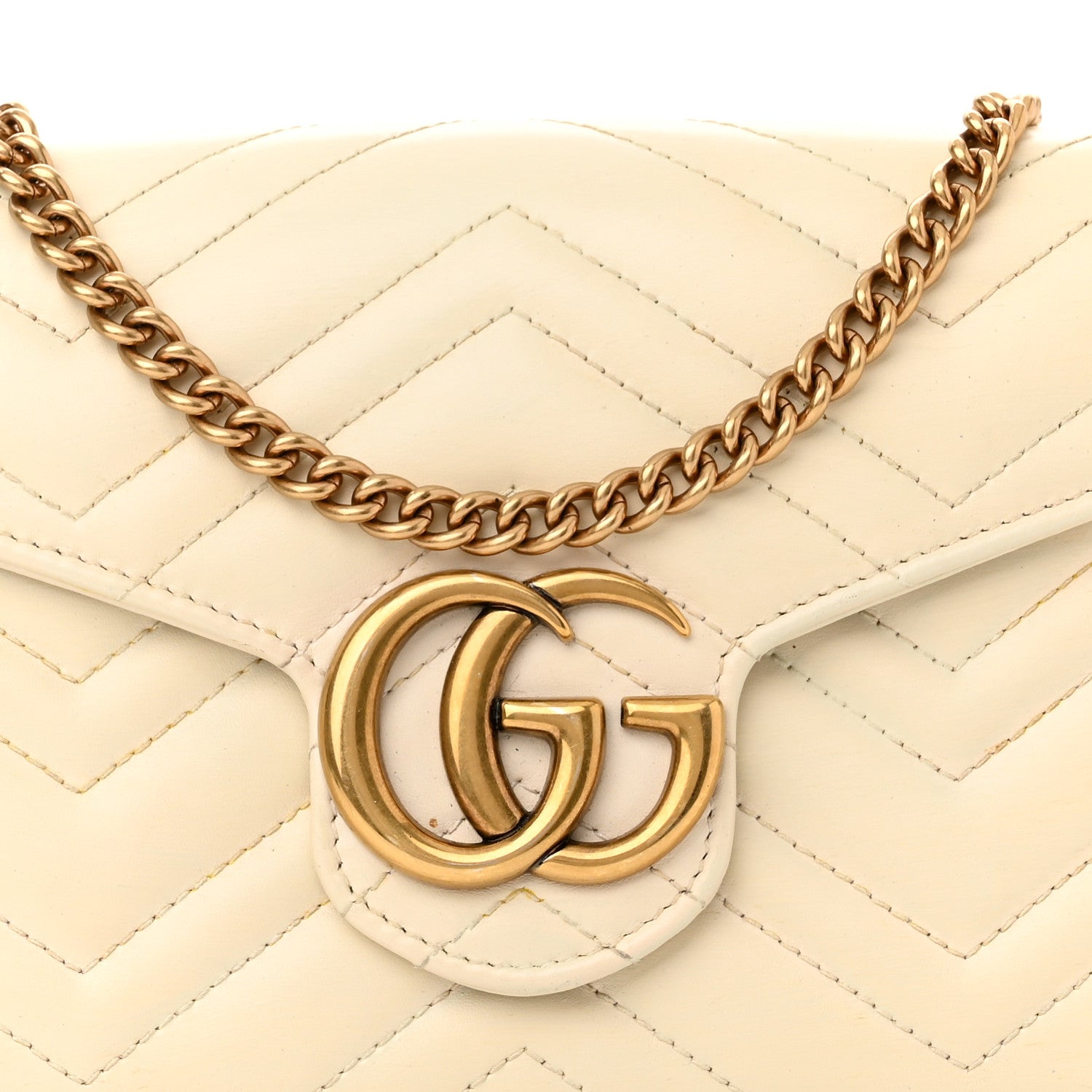Gucci Calfskin Matelasse GG Marmont Chain Wallet Mystic White 8 of 10
