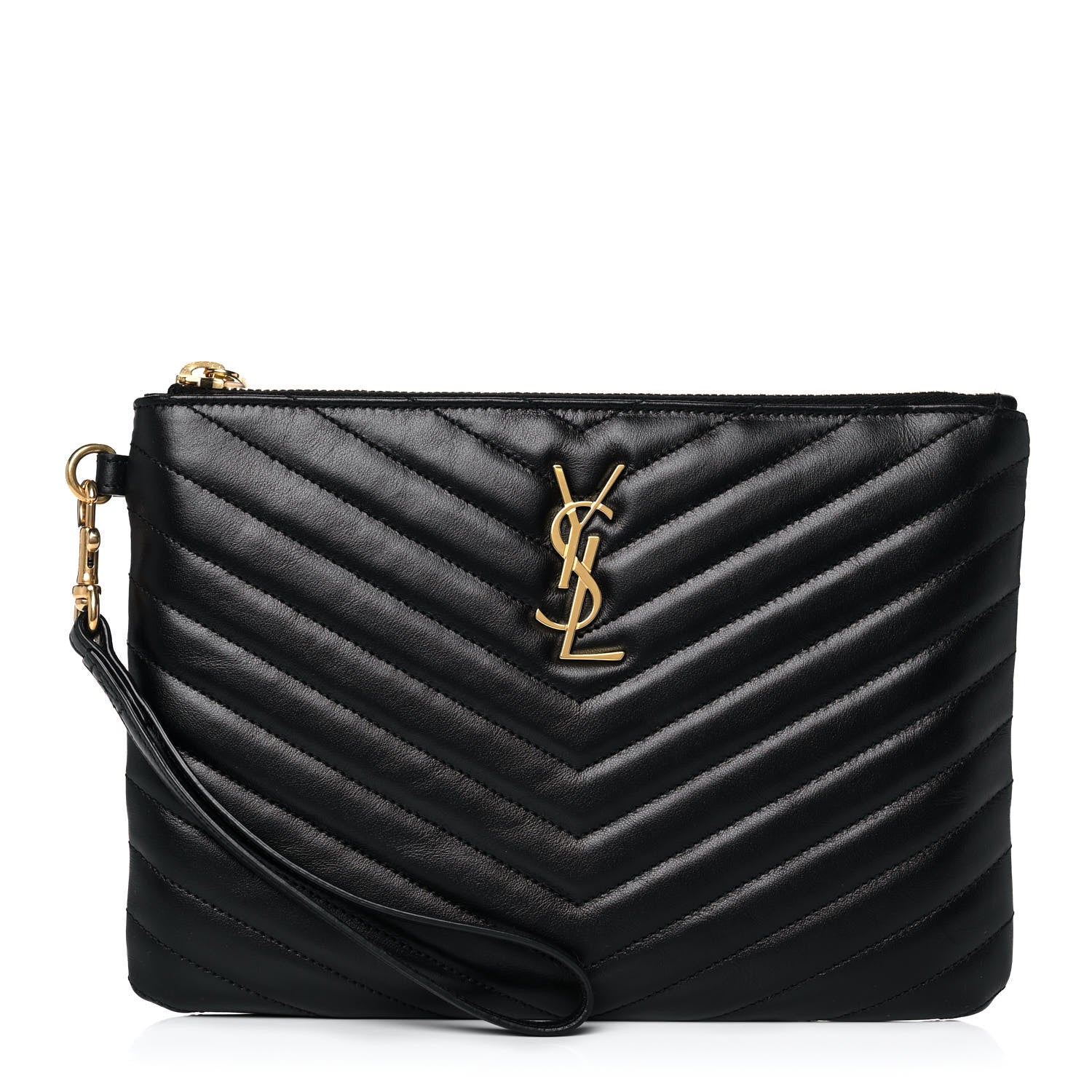 Saint Laurent Calfskin Matelasse Chevron Monogram A5 Wristlet Black 1 of 11