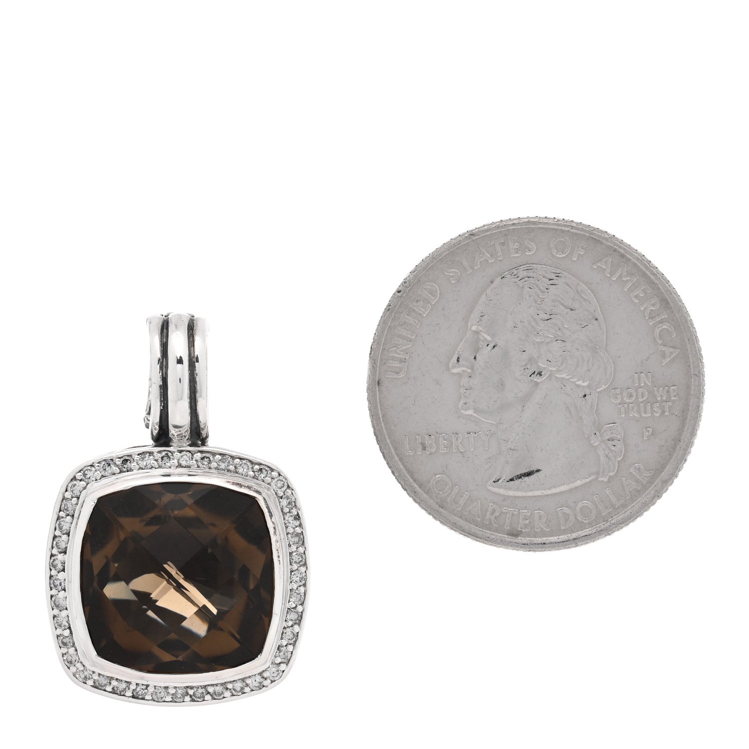 David Yurman Sterling Silver Diamond Smoky Quartz 14mm Albion Pendant 2 of 3