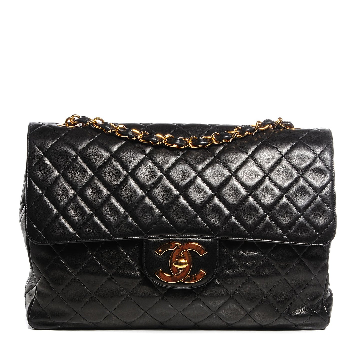 Lambskin Quilted XL Jumbo Flap Black