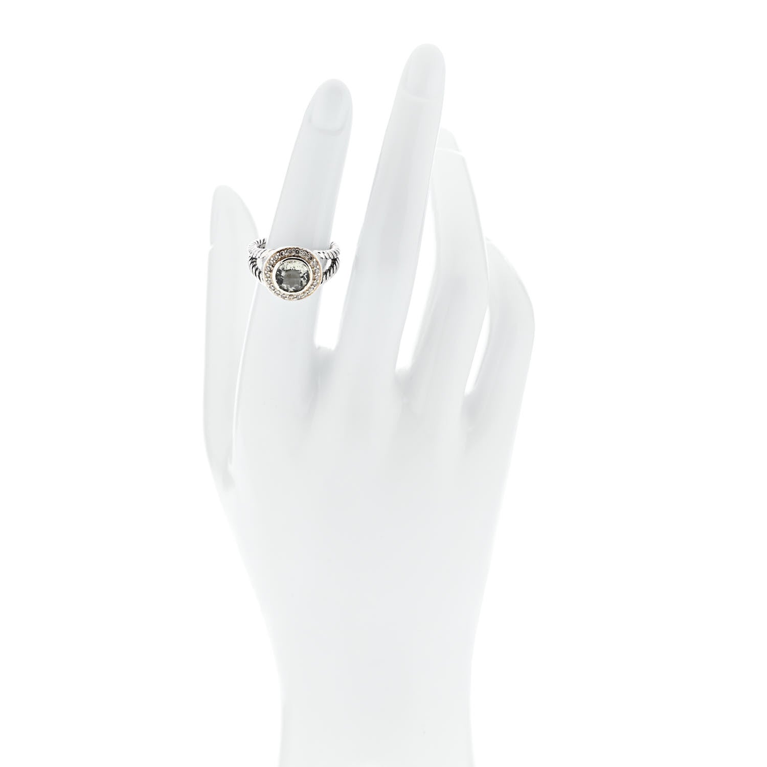 David Yurman Sterling Silver Diamond Prasiolite 8mm Petite Cerise Ring 2 of 5