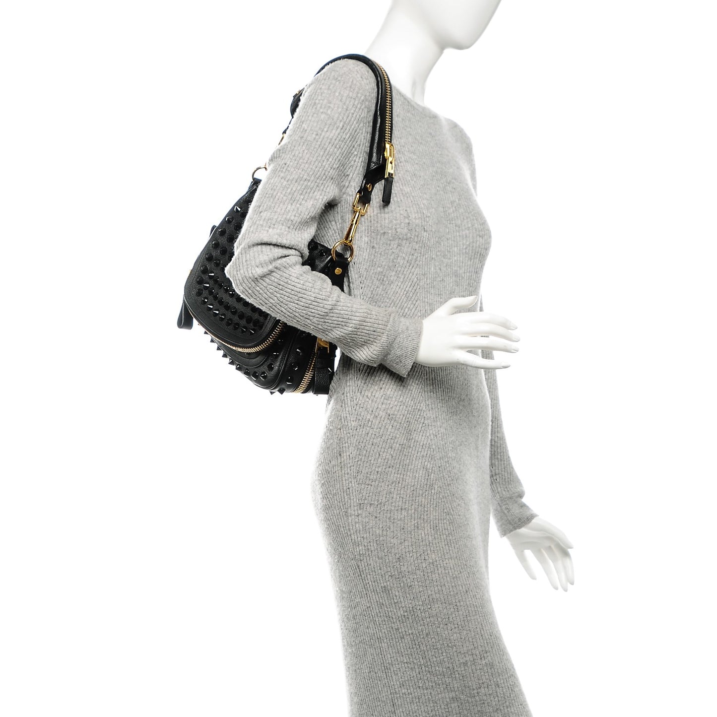 Pebbled Calfskin Jennifer Studded Medium Crossbody Black