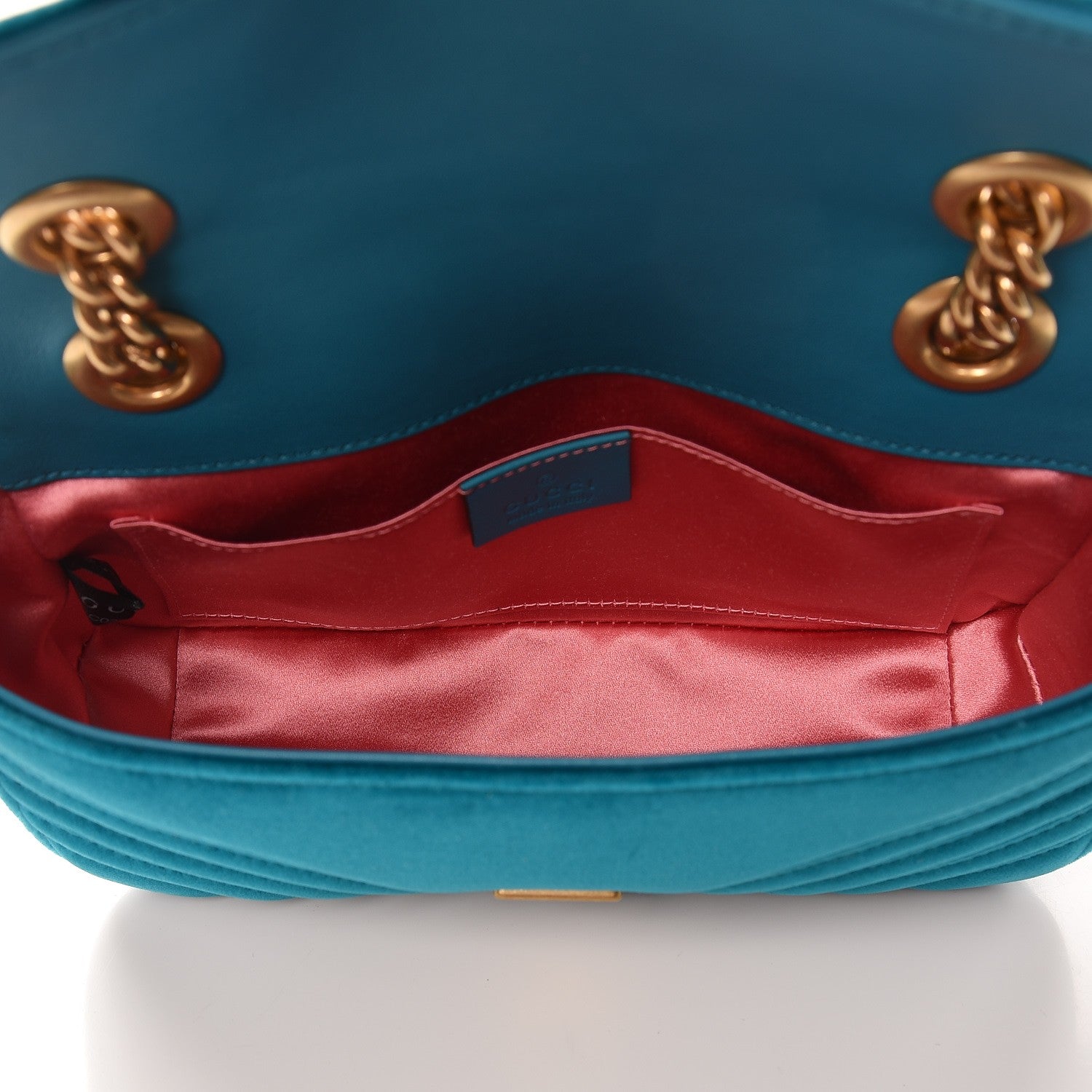 Gucci Velvet Matelasse Mini GG Marmont Shoulder Bag Pavone Cyan 5 of 7