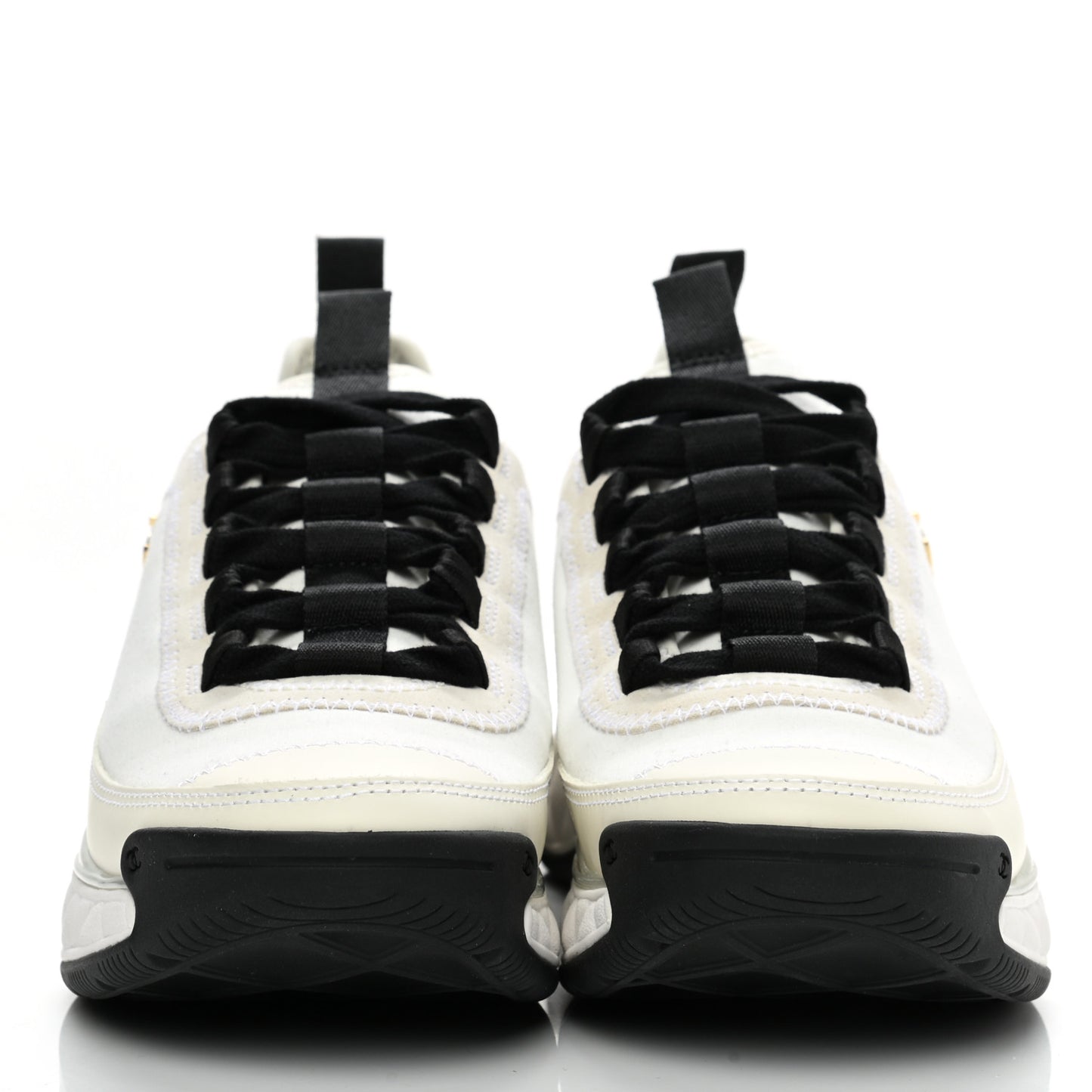 Velvet Calfskin Mixed Fibers CC Sneakers 35 Ivory Black