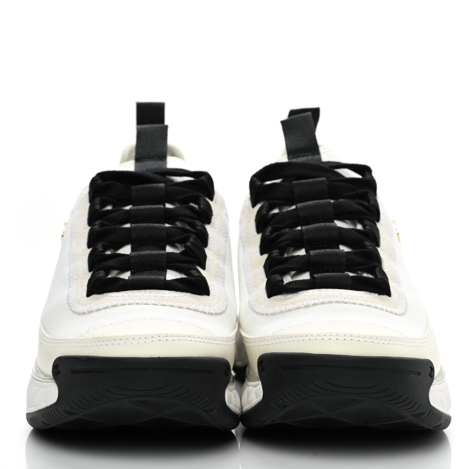 Chanel Velvet Calfskin Mixed Fibers CC Sneakers 35 Ivory Black 2 of 9