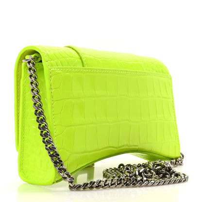 Balenciaga Shiny Calfskin Crocodile Embossed Hourglass Chain Bag Fluo Yellow 3 of 9