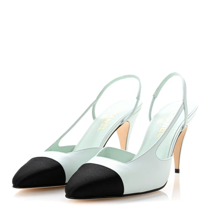 Chanel Goatskin Mixed Fibers Cap Toe Slingback Pumps 40 Light Green Black 4 of 10