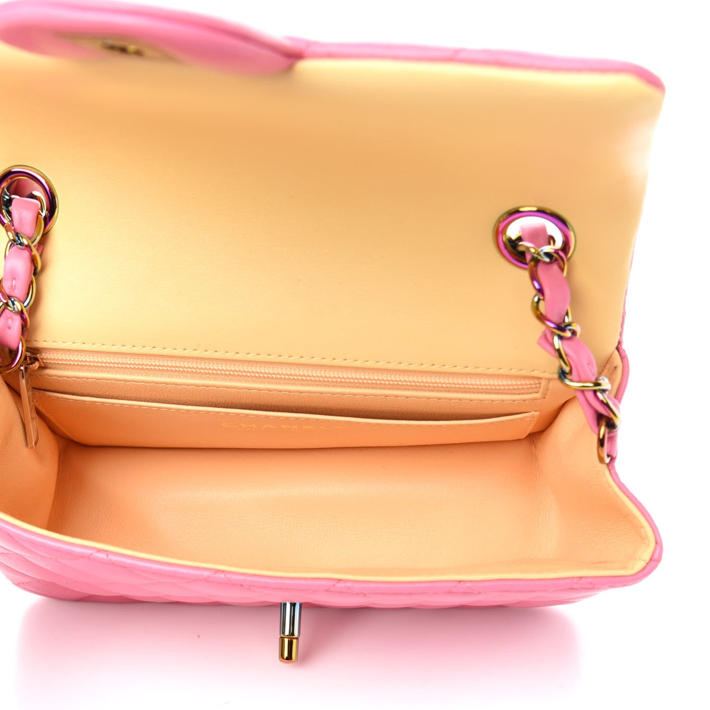 Lambskin Quilted Mini Rectangular Flap Pink Yellow