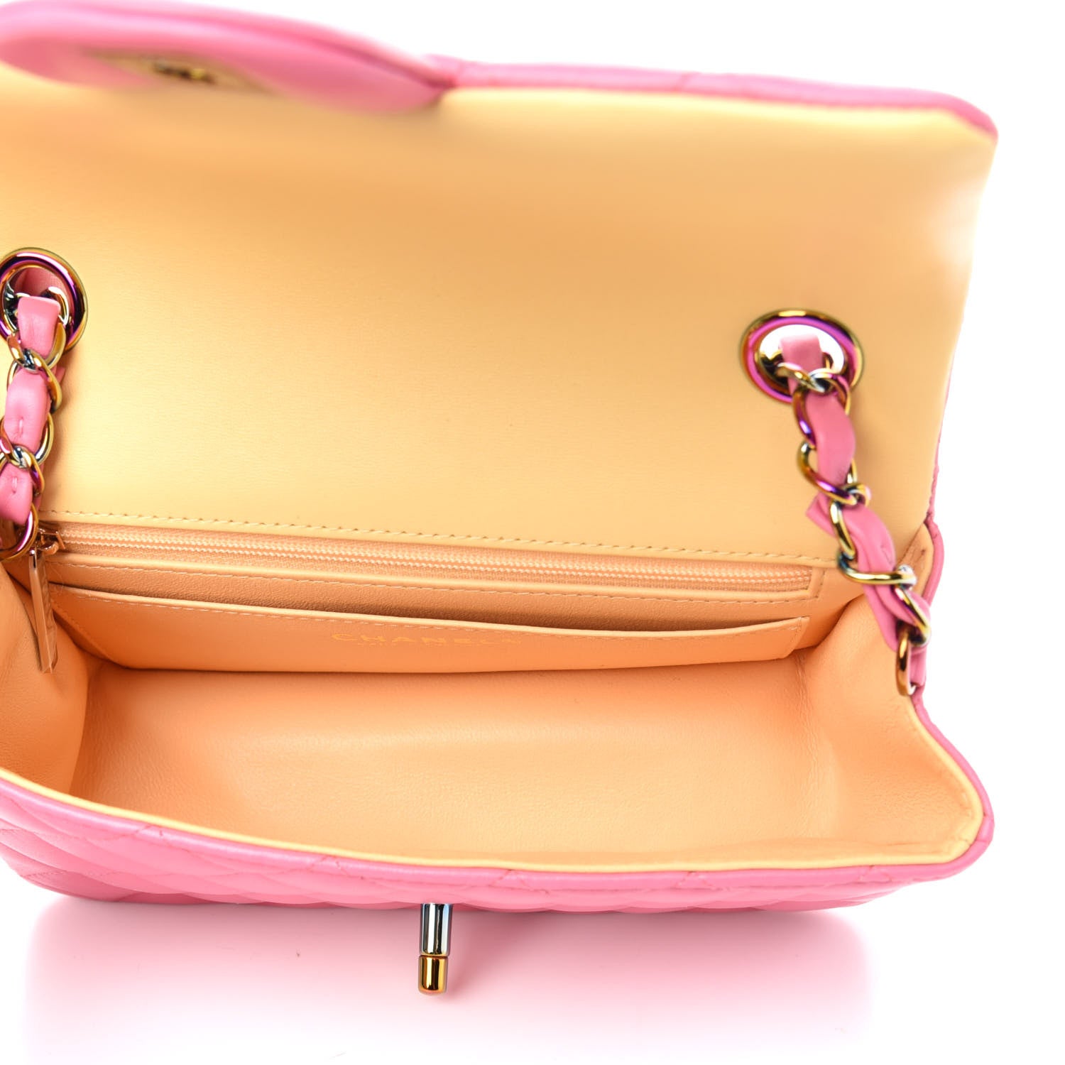 Chanel Lambskin Quilted Mini Rectangular Flap Pink Yellow 5 of 10