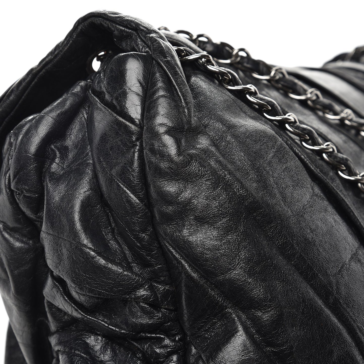 Glazed Calfskin Twisted Maxi Flap Black