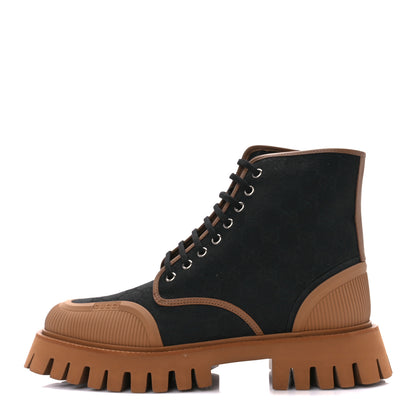 Gucci Monogram Miro Soft Calfskin Mens Lace Up Combat Boots 8.5 Black Koi Beige 1 of 9