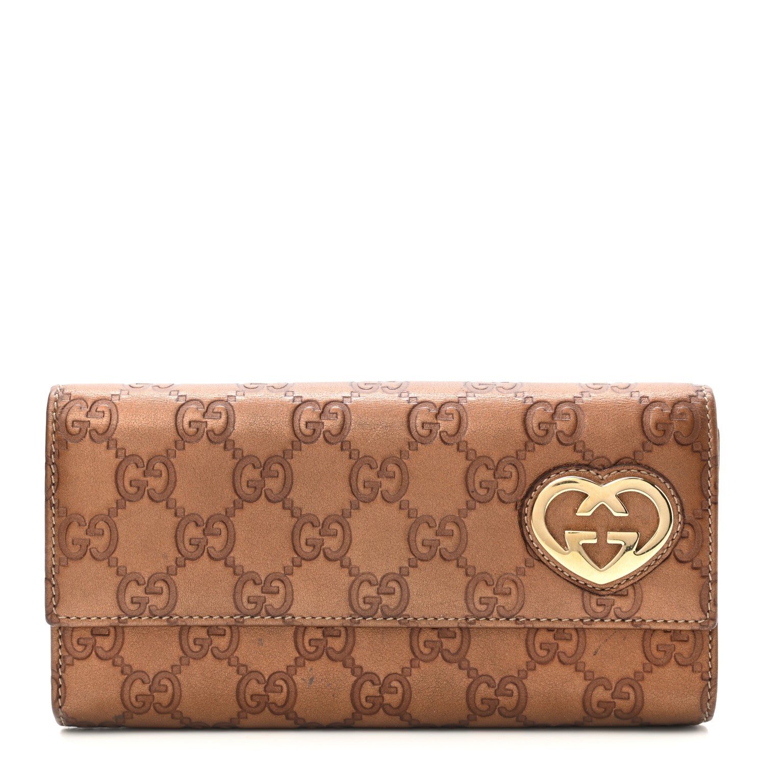 Gucci Metallic Guccissima Lovely Heart Continental Wallet Bronze 1 of 9