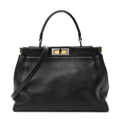 Fendi Vitello Seta Shiny Nappa Medium Peekaboo Iconic Satchel Black 1 of 15