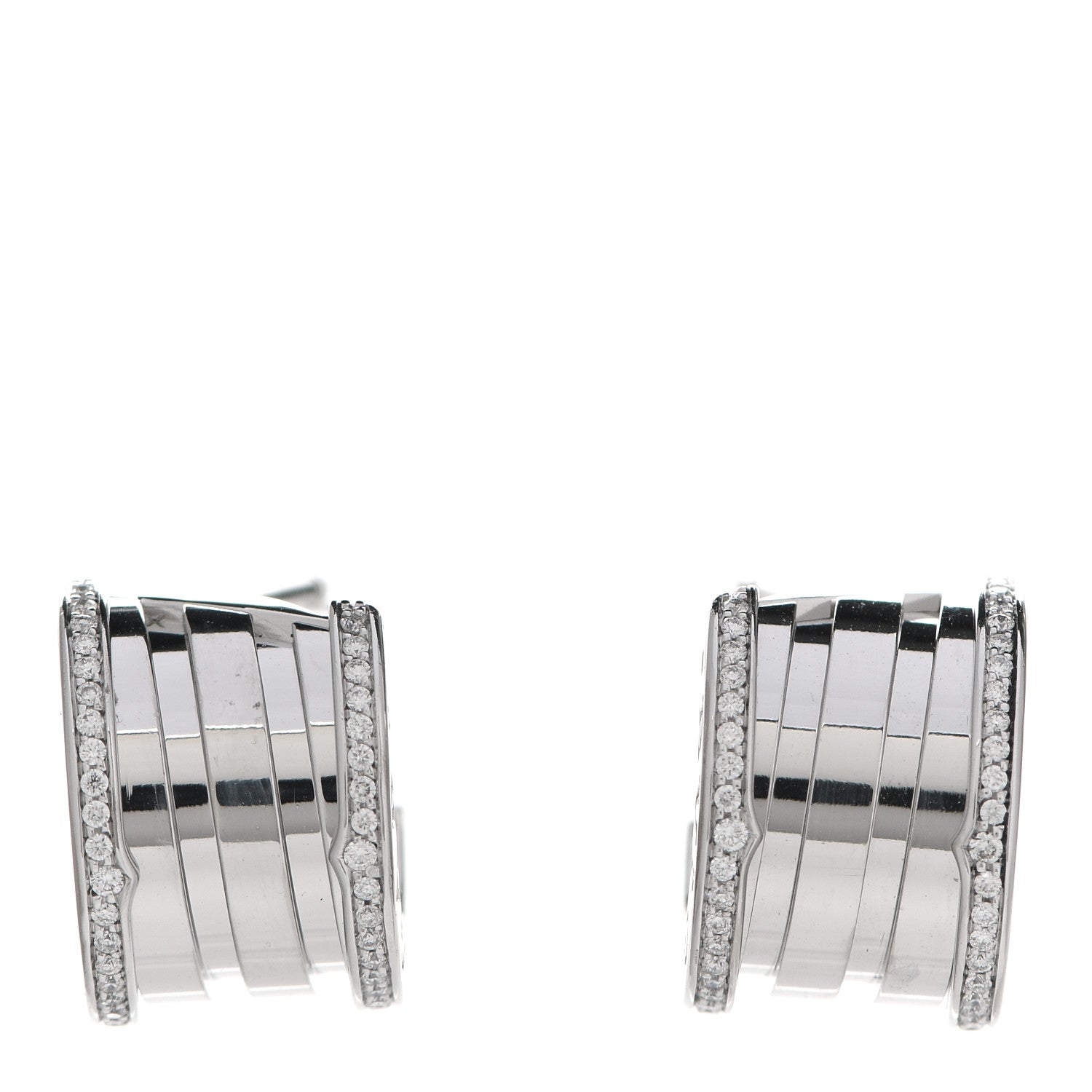 Bulgari 18K White Gold Diamond B.Zero1 Hoop Earrings 1 of 6