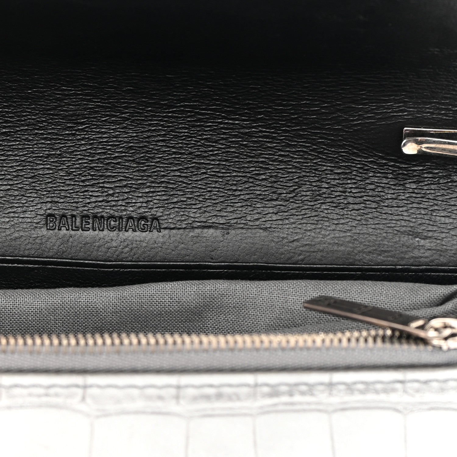 Balenciaga Metallic Extra Supple Calfskin Crocodile Embossed Gossip Wallet On Chain Silver 13 of 16