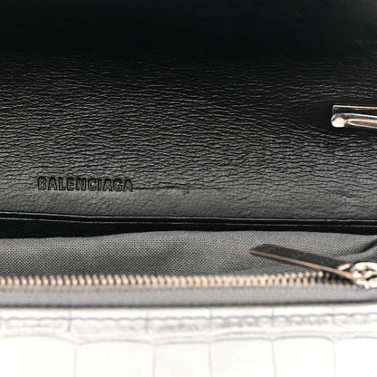 Balenciaga Metallic Extra Supple Calfskin Crocodile Embossed Gossip Wallet On Chain Silver 13 of 16