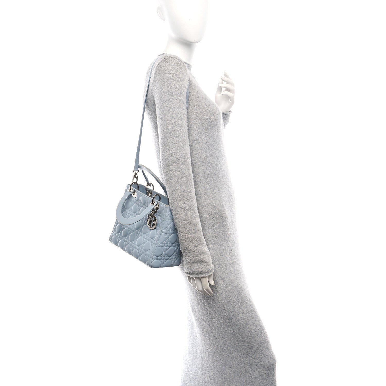 Christian Dior Lambskin Cannage Medium Lady Dior Light Blue