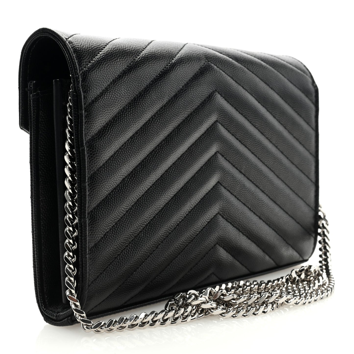 Grain De Poudre Matelasse Chevron Monogram Chain Wallet Black