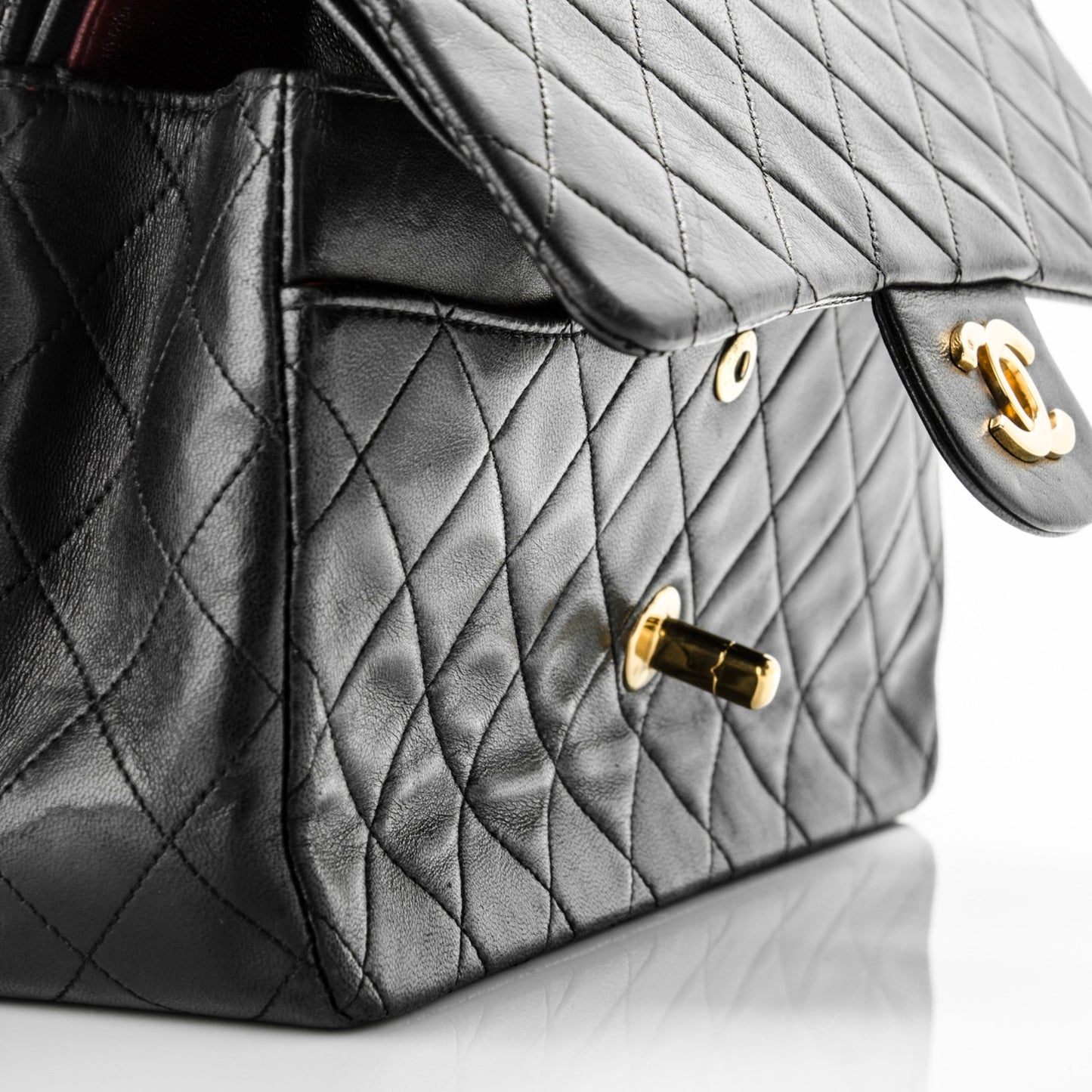Lambskin Quilted Medium Double Flap Black