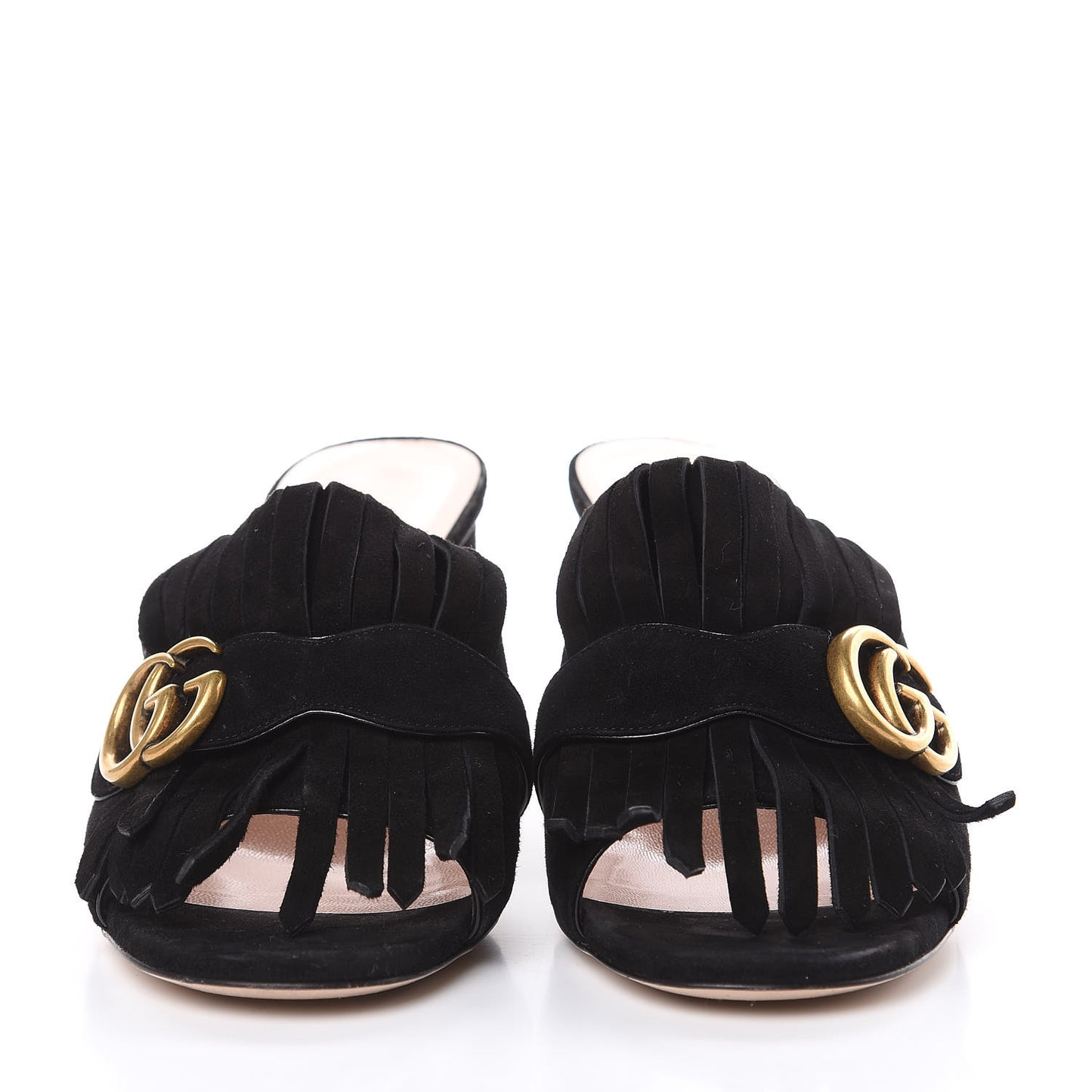 Kid Scamosciato GG Marmont Fringe 75mm Slide Sandals 39 Black