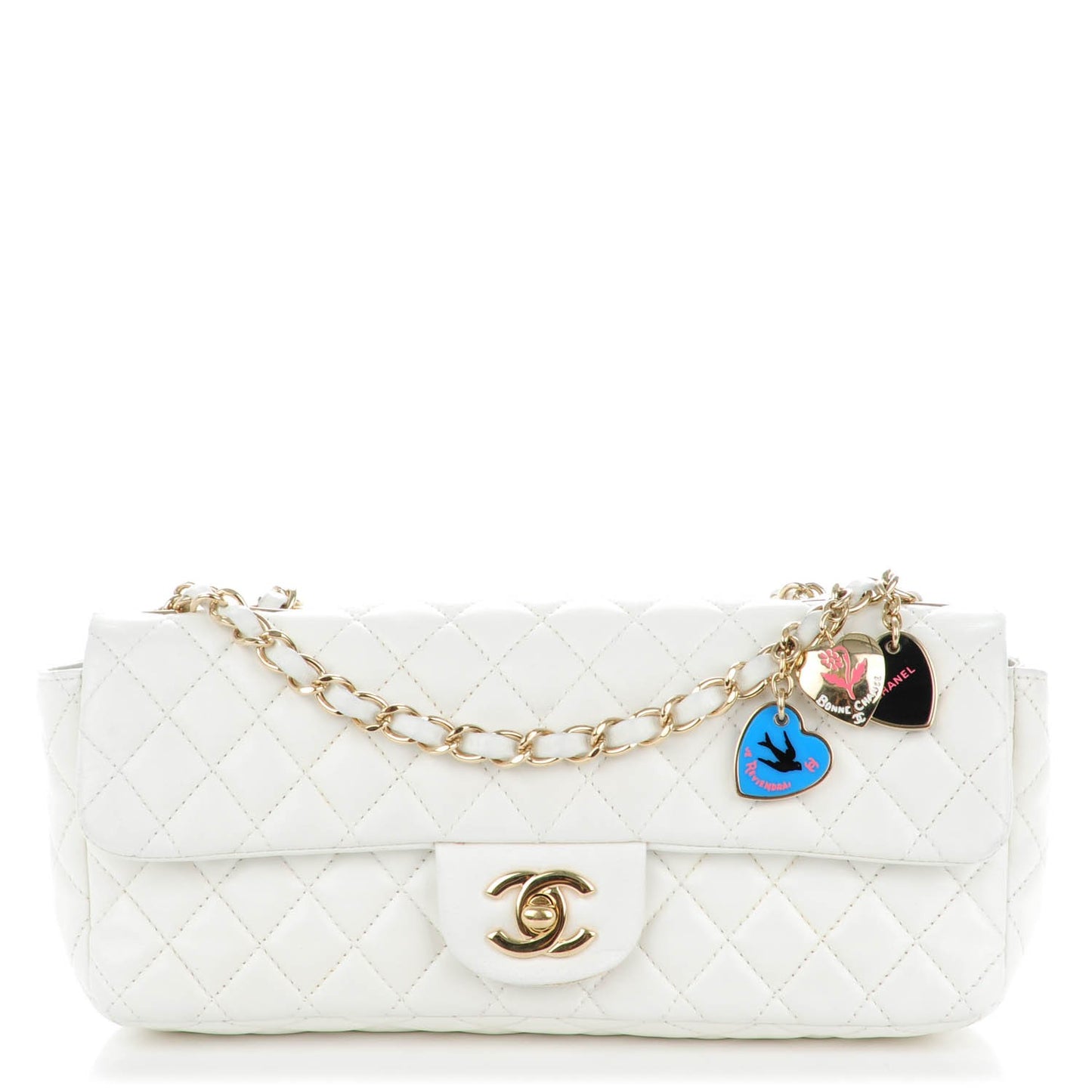Lambskin Quilted East West Valentine Charms Flap White