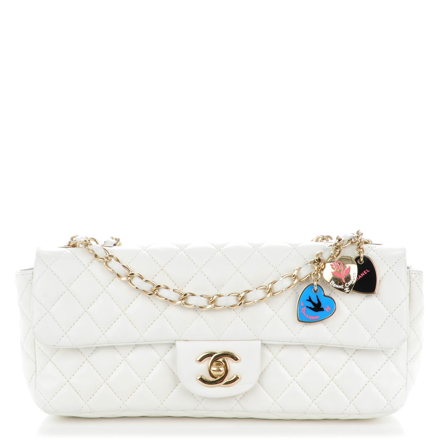 Chanel Lambskin Quilted East West Valentine Charms Flap White 1 of 8
