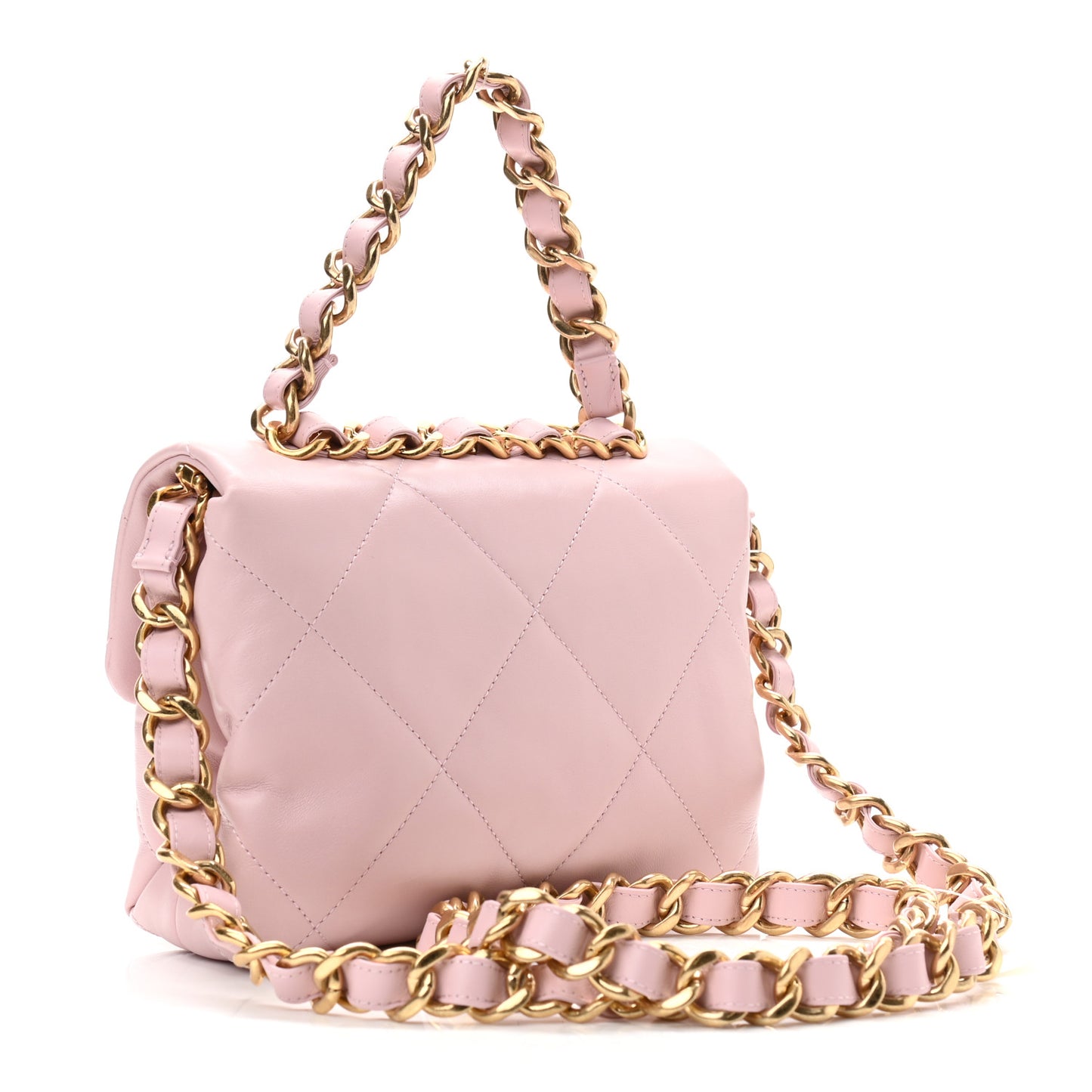 Lambskin Quilted Small Chain Top Handle Flap Rose Clair