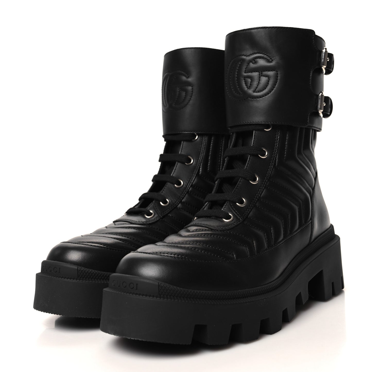 Nappa Frances GG Matelasse Platform Combat Boots 37 Black