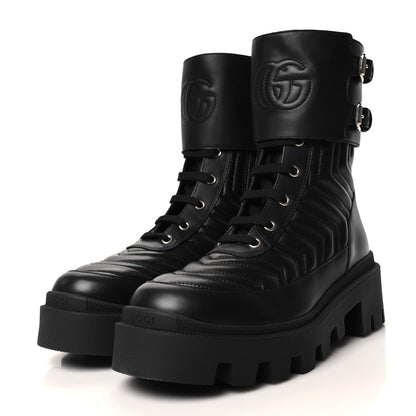 Gucci Nappa Frances GG Matelasse Platform Combat Boots 37 Black 3 of 9