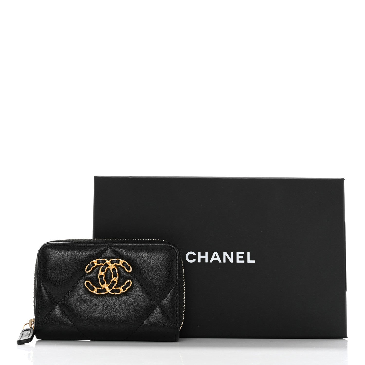 Chanel Lambskin Quilted Chanel 19 Zip Around Coin Purse Wallet Black 9 of 9