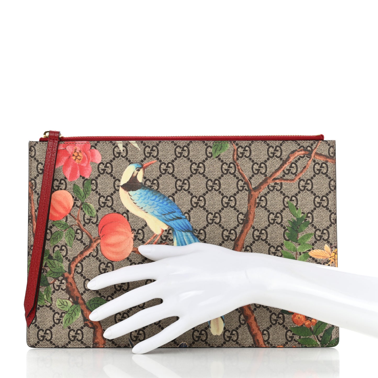 GG Supreme Monogram Tian Large Zip Pouch Beige Multicolor Red