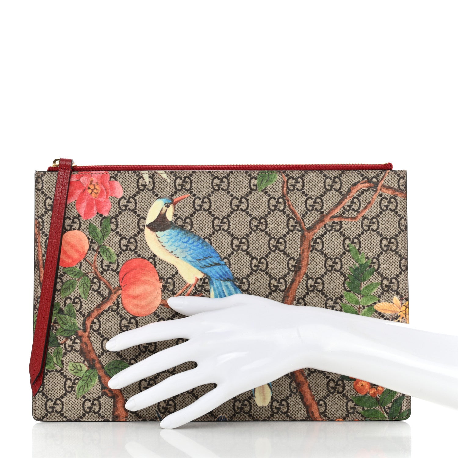 Gucci GG Supreme Monogram Tian Large Zip Pouch Beige Multicolor Red 2 of 8