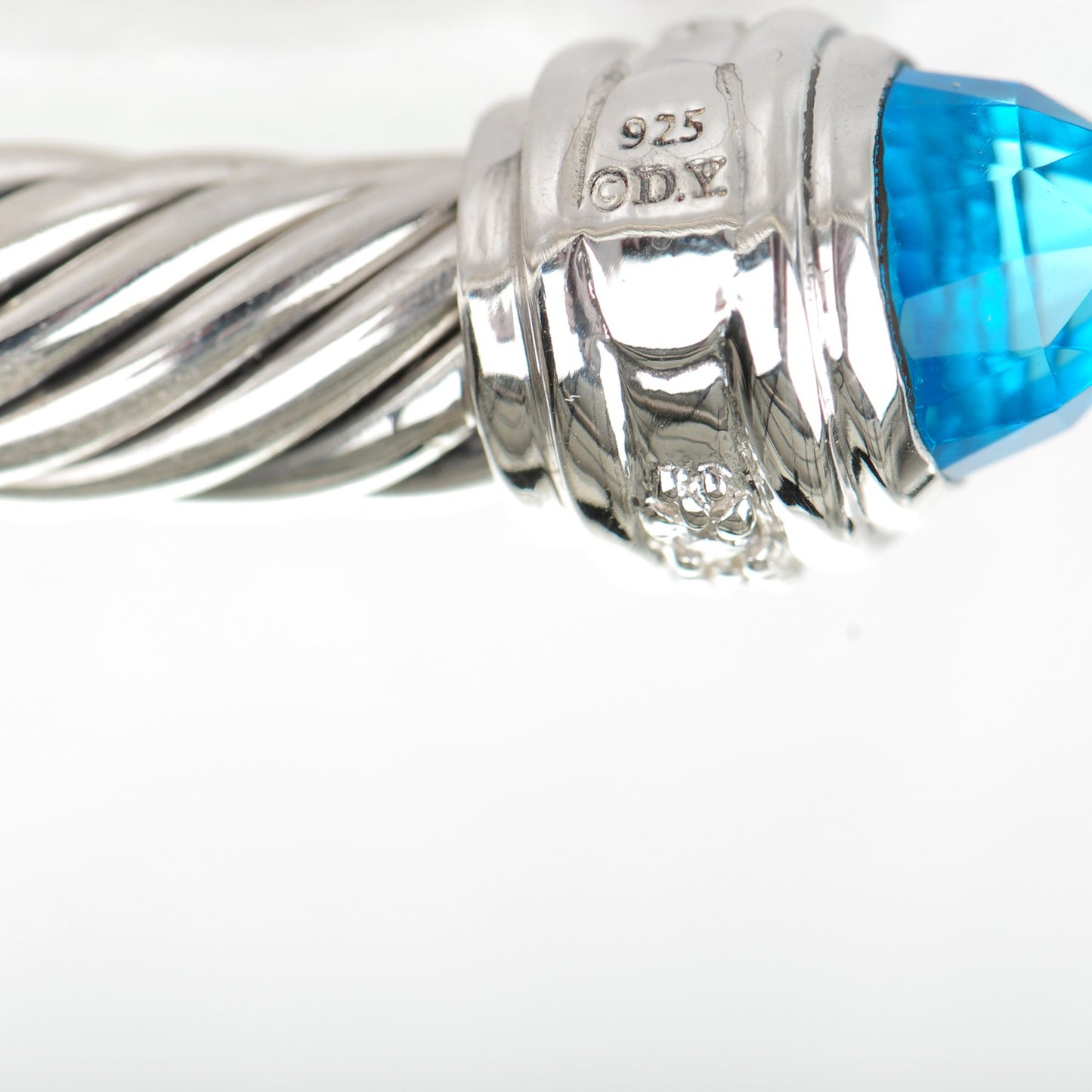 Sterling Silver Blue Topaz Diamond 7mm Cable Classics Bracelet