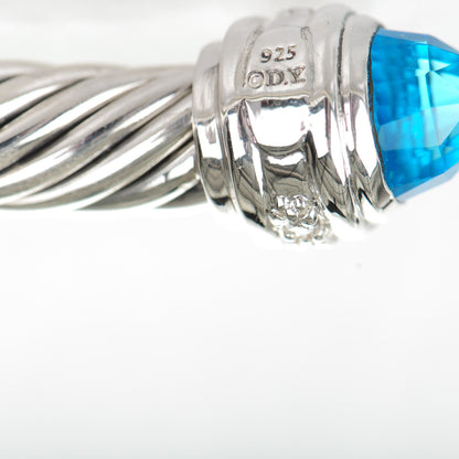 David Yurman Sterling Silver Blue Topaz Diamond 7mm Cable Classics Bracelet 4 of 5