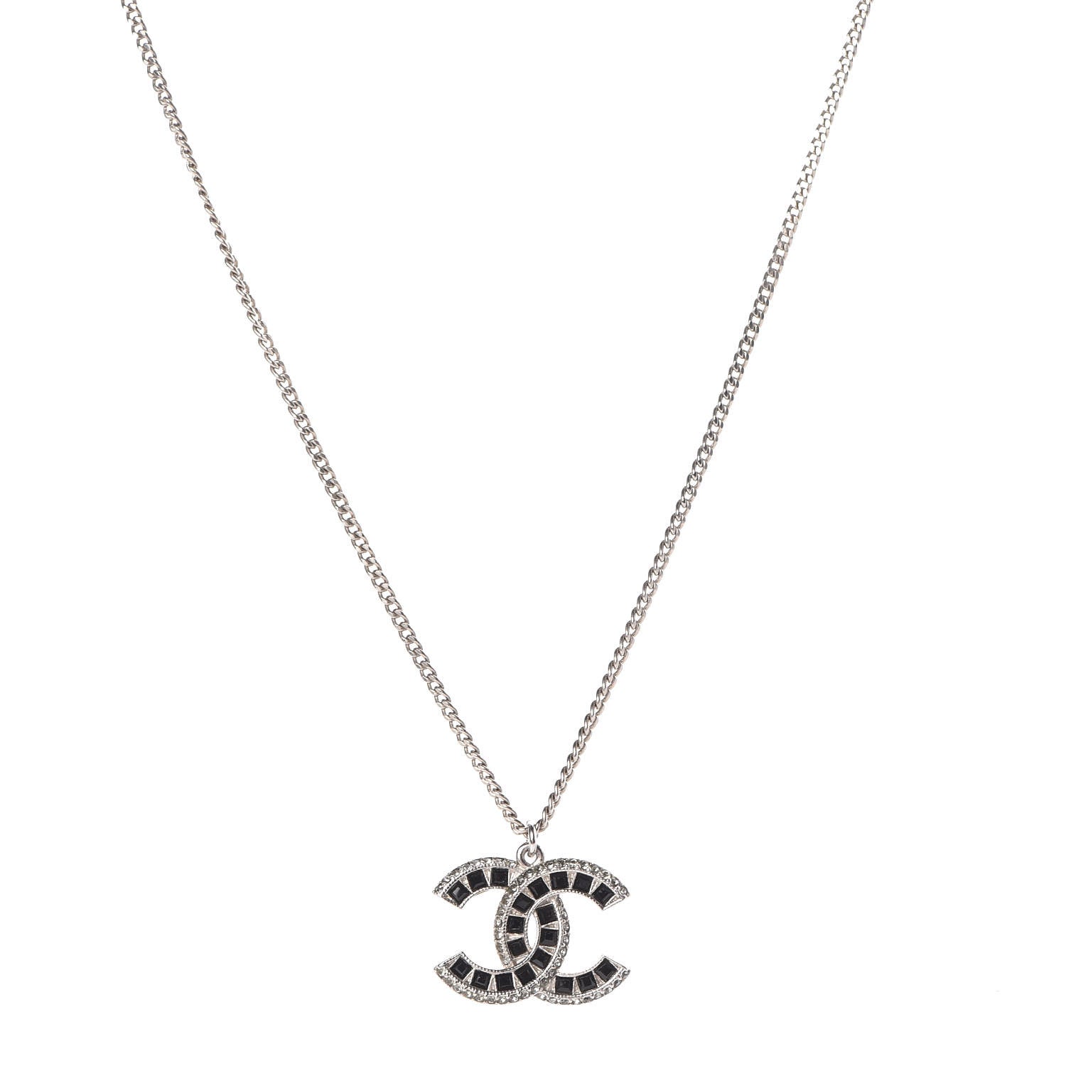 Chanel Ruthenium Baguette Crystal CC Necklace Black 1 of 4