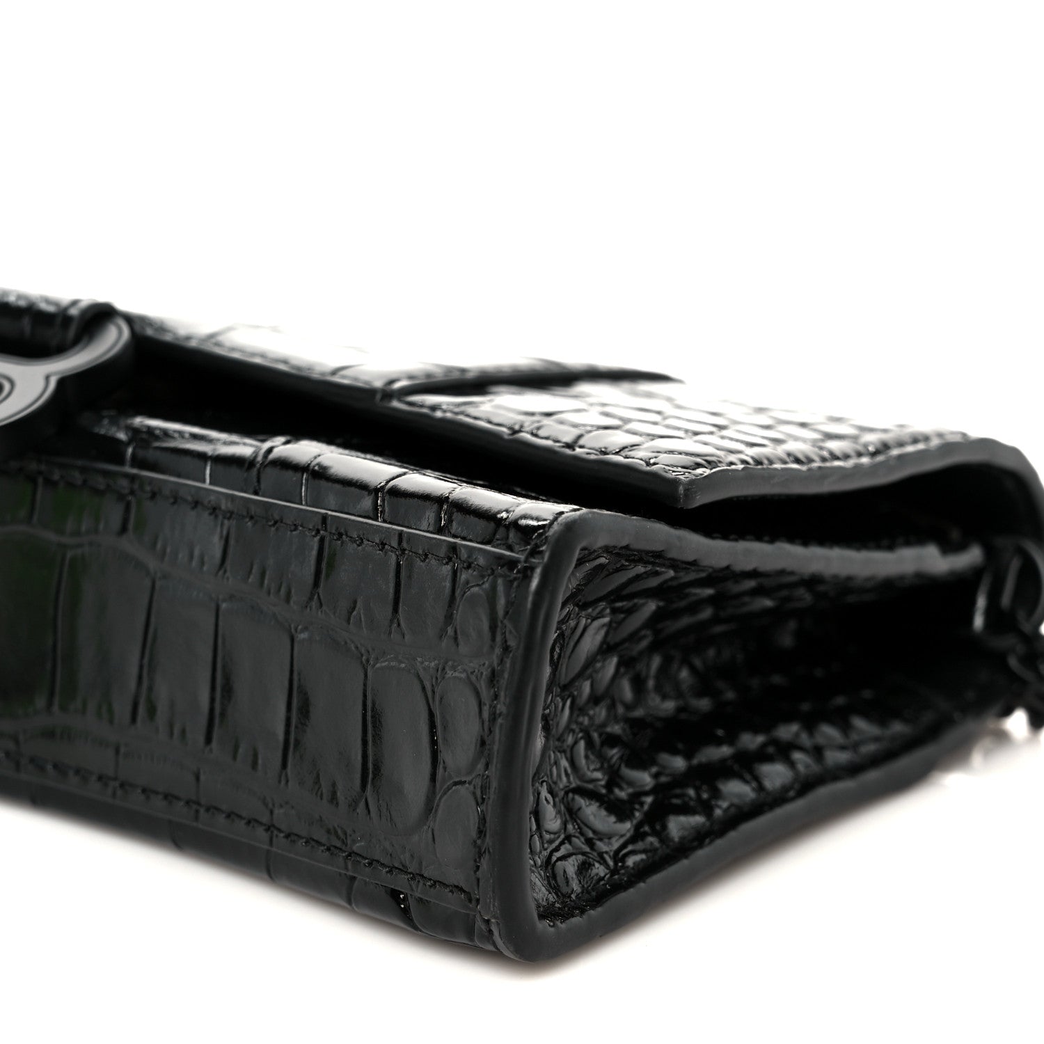 Balenciaga Shiny Calfskin Monochrome Crocodile Embossed Hourglass Chain Bag Black 11 of 11