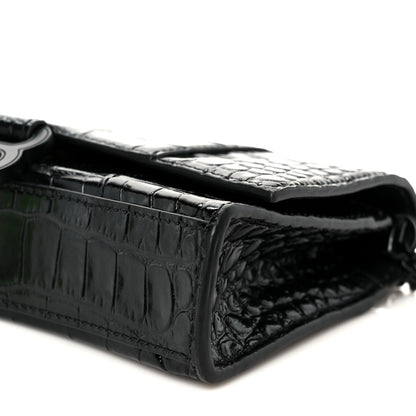 Balenciaga Shiny Calfskin Monochrome Crocodile Embossed Hourglass Chain Bag Black 11 of 11