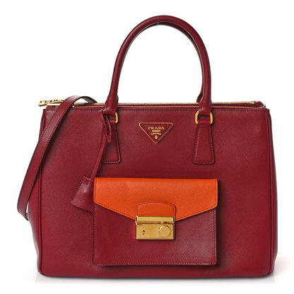 Prada Saffiano Lux Galleria Front Pocket Tote Cerise Papaya 1 of 8