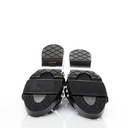 Chanel Sequin Wedge Sandals 40 Black 3 of 5