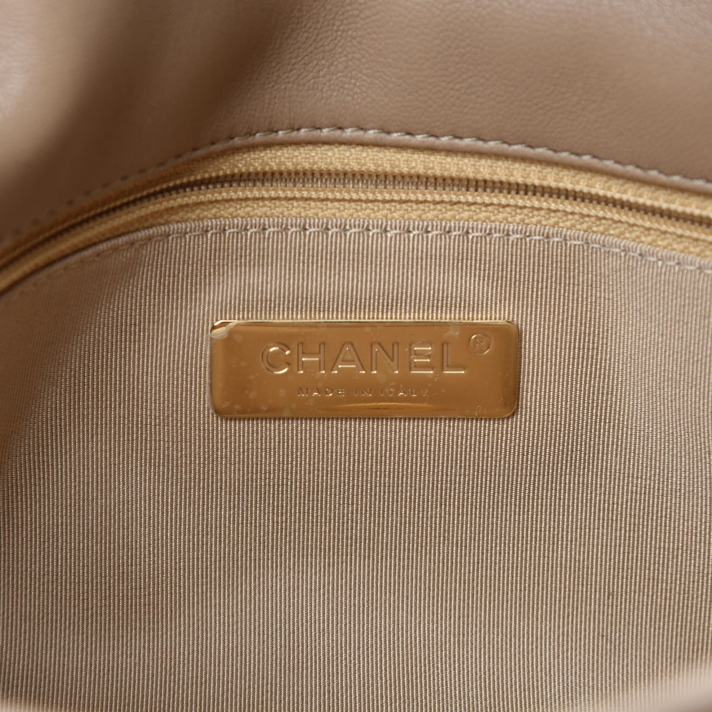 Lambskin Quilted Medium Chanel 19 Flap Dark Beige