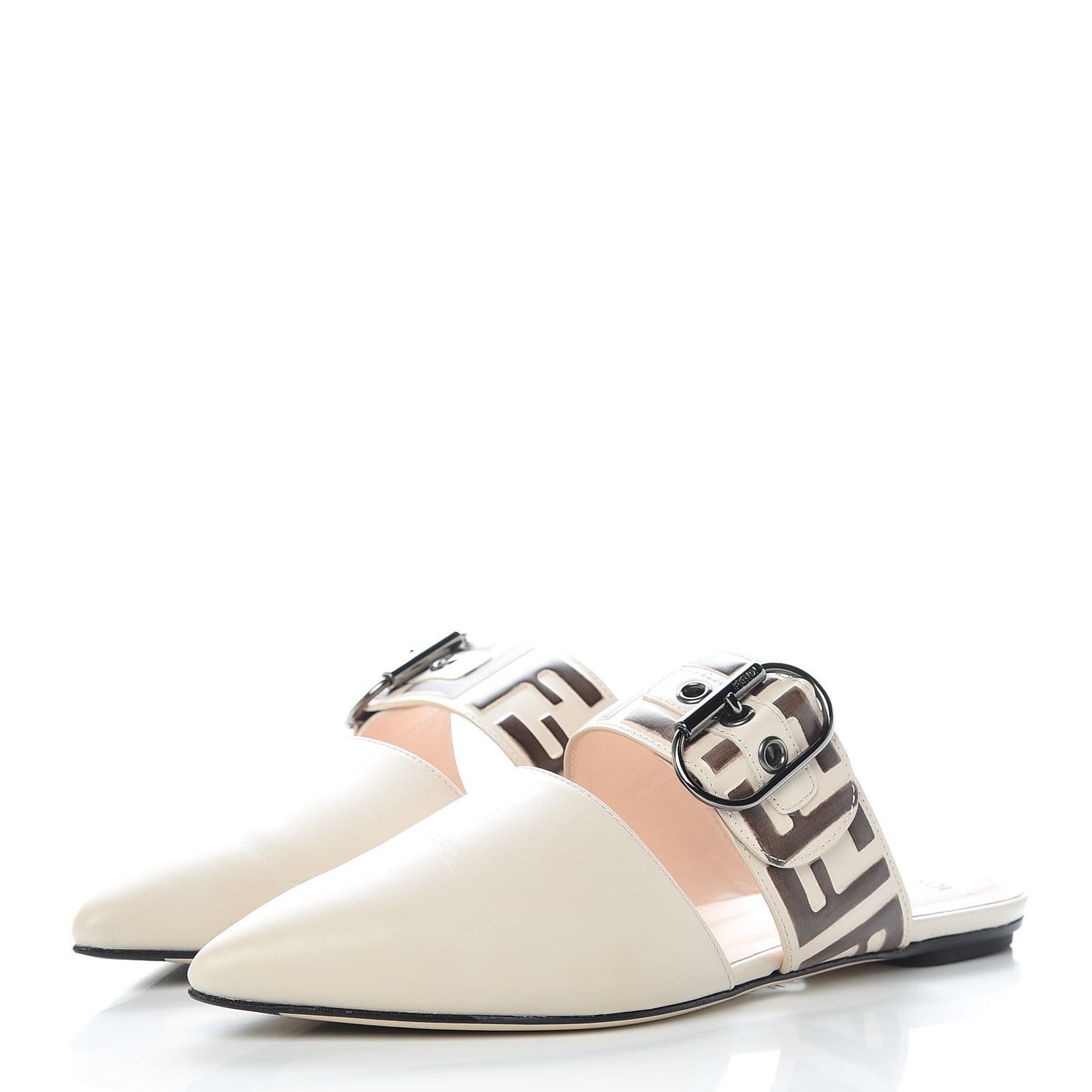 Vitello FF Embossed Buckle Flat Mules 36 Camelia Moresco