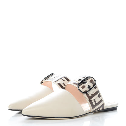 Fendi Vitello FF Embossed Buckle Flat Mules 36 Camelia Moresco 3 of 8